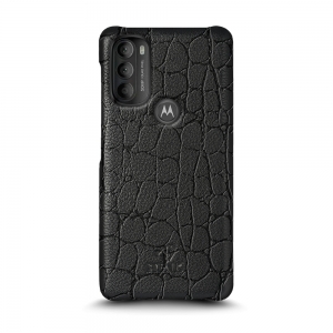 Кожаная накладка Stenk Reptile Cover для Motorola Moto G71 5G Чёрная