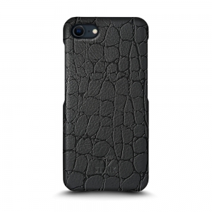 Кожаная накладка Stenk Reptile Cover для Apple iPhone SE (2022) Чёрная