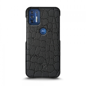 Кожаная накладка Stenk Reptile Cover для Motorola Moto G9 Plus Чёрная