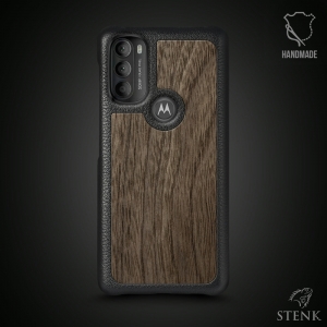 Кожаная накладка Stenk WoodBacker для Motorola Moto G71 5G Чёрная