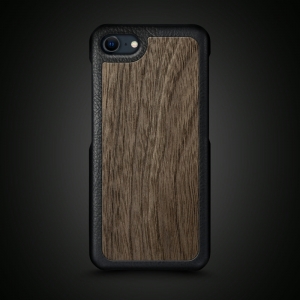 Кожаная накладка Stenk WoodBacker для Apple iPhone SE (2022) Чёрная