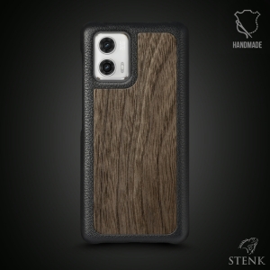 Кожаная накладка Stenk WoodBacker для Motorola Moto G73 5G Чёрная