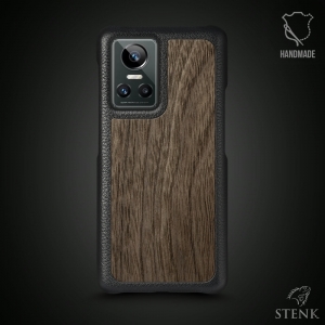 Кожаная накладка Stenk WoodBacker для Realme GT Neo3 Чёрная