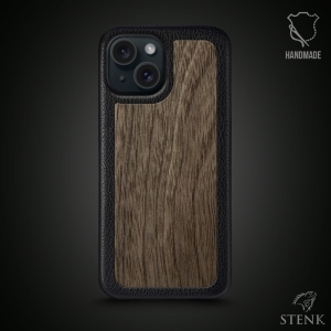 Шкіряна накладка Stenk WoodBacker для Apple iPhone 15 Чорна