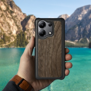 Кожаная накладка Stenk WoodBacker для Xiaomi Redmi Note 13 4G Чёрная