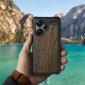 Шкіряна накладка Stenk WoodBacker для Xiaomi Redmi Note 13 Pro Plus Чорна