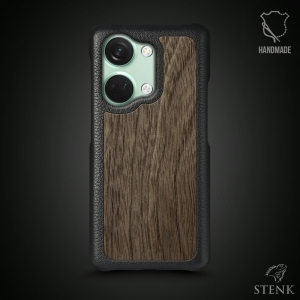 Кожаная накладка Stenk WoodBacker для OnePlus Nord 3 Чёрная