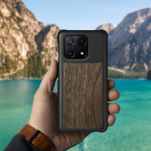 Шкіряна накладка Stenk WoodBacker для Xiaomi Poco X6 Pro Чорна