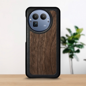 Кожаная накладка Stenk WoodBacker для Realme GT 8 Pro Чёрная