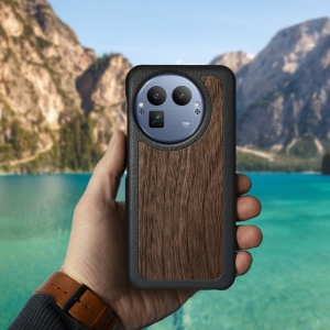 Кожаная накладка Stenk WoodBacker для Realme GT 8 Pro Чёрная