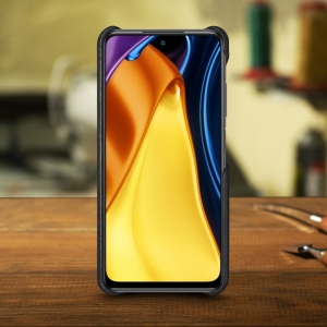 Кожаная накладка Stenk WoodBacker для Xiaomi Poco M3 Pro Чёрная