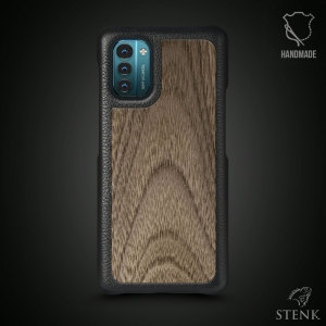 Кожаная накладка Stenk WoodBacker для Nokia G21 Чёрная