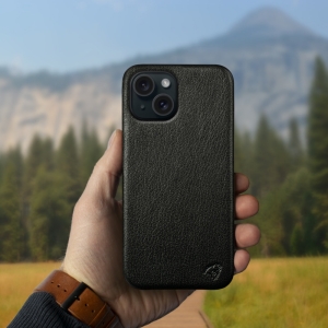 Кожаная накладка Stenk Cover для Apple iPhone 15 Plus Чёрная