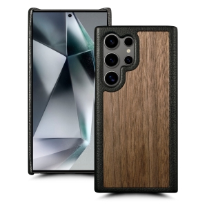 Кожаная накладка Stenk WoodBacker для Samsung Galaxy S24 Ultra Чёрная
