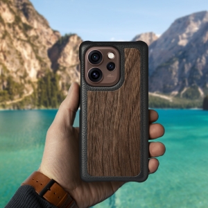 Шкіряна накладка Stenk WoodBacker для OPPO Reno15 Pro Чорна