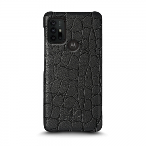 Кожаная накладка Stenk Reptile Cover для Motorola Moto G30 Чёрная