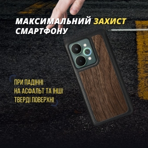 Кожаная накладка Stenk WoodBacker для Realme 15 Pro Чёрная