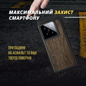 Шкіряна накладка Stenk WoodBacker для Xiaomi 14 Чорна