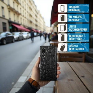 Кожаная накладка Stenk Reptile Cover для Samsung Galaxy M56 Черный