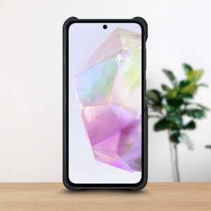 Кожаная накладка Stenk WoodBacker для Samsung Galaxy A35 Чёрная