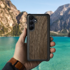 Кожаная накладка Stenk WoodBacker для Samsung Galaxy A35 Чёрная