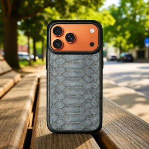 Кожаная накладка Stenk ExBacker Python Scales для Apple iPhone 17 Pro Max Серый