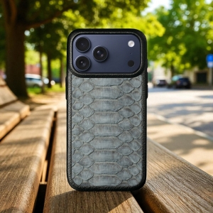 Кожаная накладка Stenk ExBacker Python Scales для Apple iPhone 17 Pro Серый