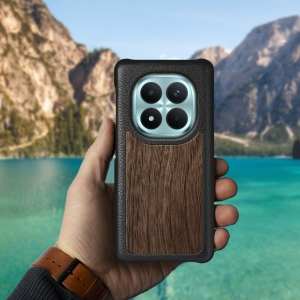 Шкіряна накладка Stenk WoodBacker для Xiaomi Poco M8 Pro Чорна