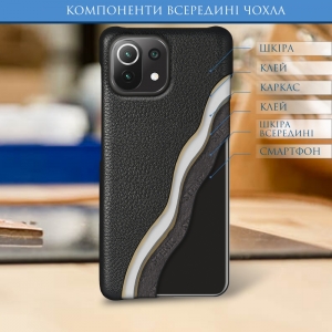 Кожаная накладка Stenk Cover для Xiaomi 11 Lite 5G NE Чёрная