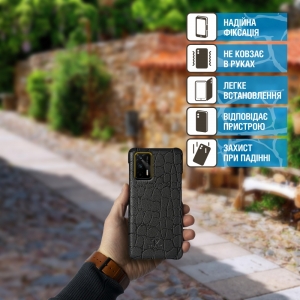 Кожаная накладка Stenk Reptile Cover для Realme GT 5G Чёрная