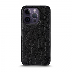 Кожаная накладка Stenk Reptile Cover для Apple iPhone 14 Pro Чёрная