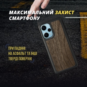 Кожаная накладка Stenk WoodBacker для Xiaomi Poco F5 Чёрная