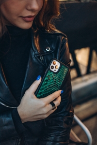 Кожаная накладка Stenk ExBacker для Apple iPhone 15 Plus Зелёный питон