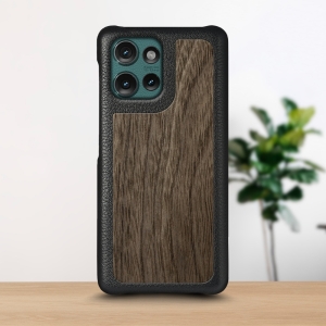 Кожаная накладка Stenk WoodBacker для Motorola Edge 50 Черный