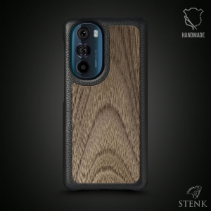 Кожаная накладка Stenk WoodBacker для Motorola Edge 30 Pro Чёрная