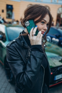 Кожаная накладка Stenk ExBacker для Apple iPhone 15 Pro Max Зелёный питон