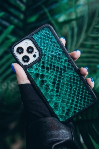 Кожаная накладка Stenk ExBacker для Apple iPhone 15 Pro Max Зелёный питон