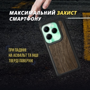 Кожаная накладка Stenk WoodBacker для Infinix Hot 40 Pro Чёрная