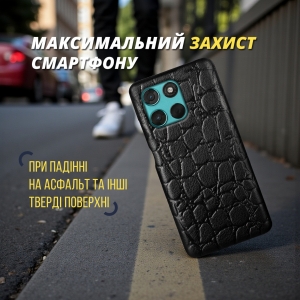 Кожаная накладка Stenk Reptile Cover для Motorola Moto G57 Power Чёрная