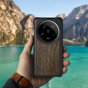 Шкіряна накладка Stenk WoodBacker для Xiaomi 14 Ultra Чорна