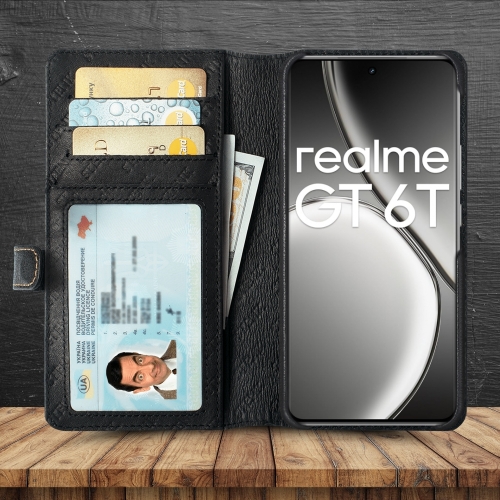 чехол-кошелек на Realme Realme GT 6T Черный Stenk Premium Wallet фото 2