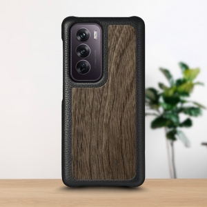 Кожаная накладка Stenk WoodBacker для OPPO Reno12 Черный