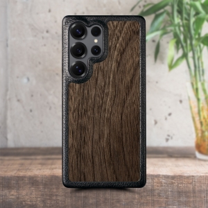Кожаная накладка Stenk WoodBacker для Samsung Galaxy S25 Ultra Черный