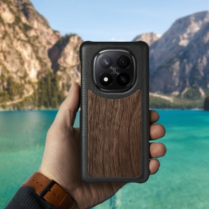 Шкіряна накладка Stenk WoodBacker для Xiaomi Redmi Note 14 Pro Plus 5G Чорний