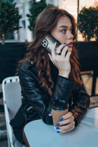 Шкіряна накладка Stenk ExBacker для Apple iPhone 15 Pro Max Чорно-біла кобра