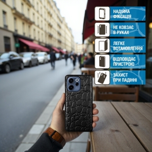 Кожаная накладка Stenk Reptile Cover для OPPO Reno15 F Чёрная