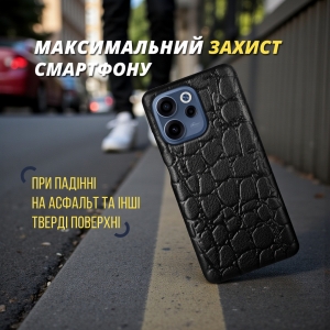 Кожаная накладка Stenk Reptile Cover для OPPO Reno15 F Чёрная