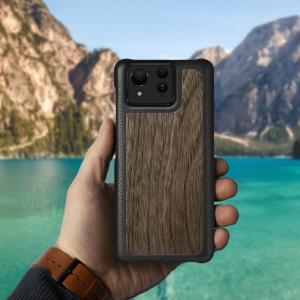Кожаная накладка Stenk WoodBacker для ASUS ZenFone 11 Ultra Чёрная