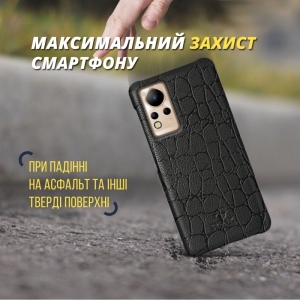 Кожаная накладка Stenk Reptile Cover для Infinix Note 12 Чёрная
