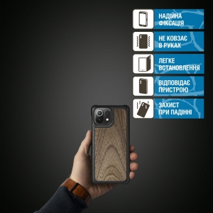 Кожаная накладка Stenk WoodBacker для Xiaomi 11 Lite 5G NE Чёрная